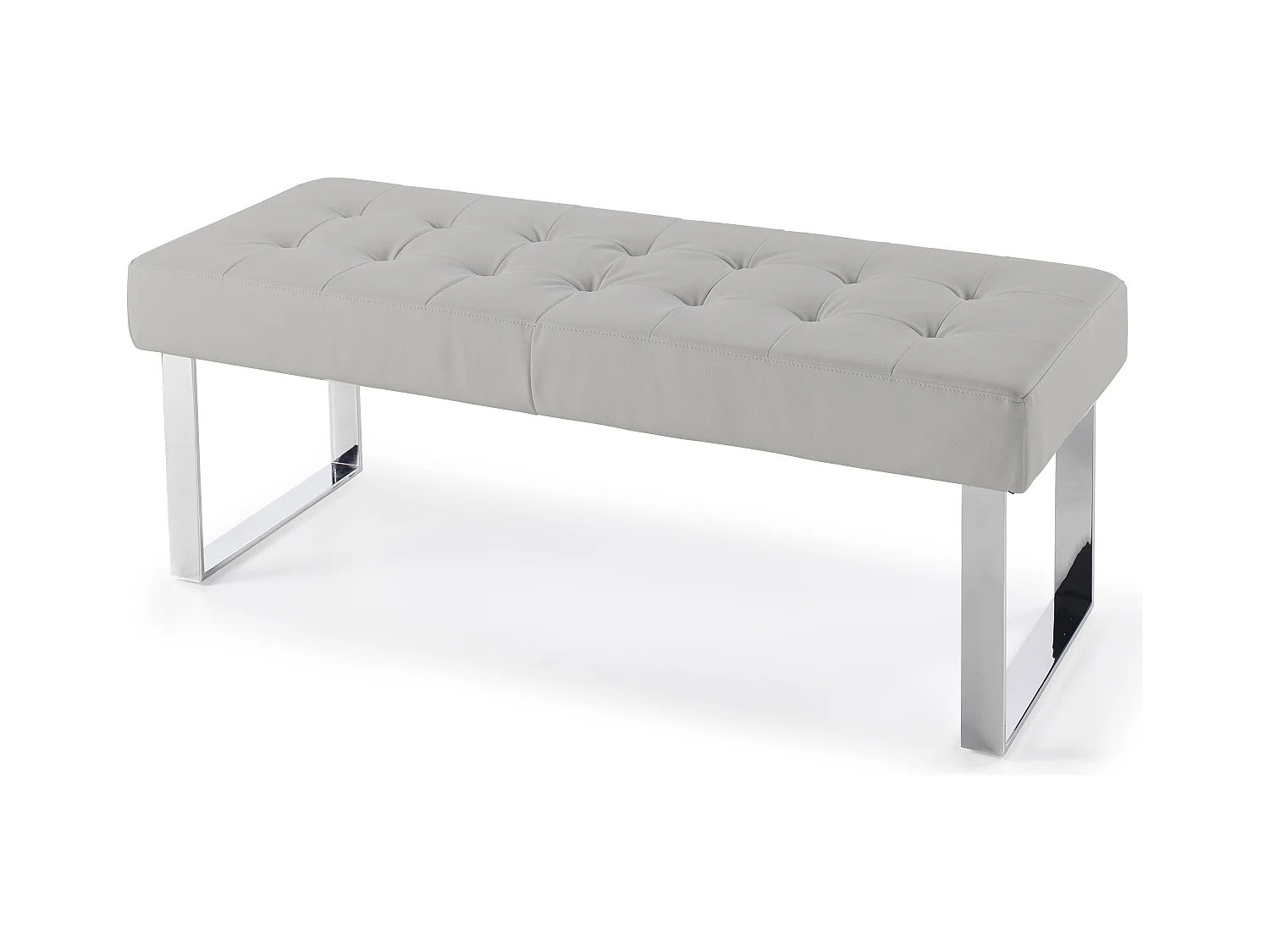 Banquette capitonnée simili cuir gris clair et pieds acier inoxydable Dez 120cm