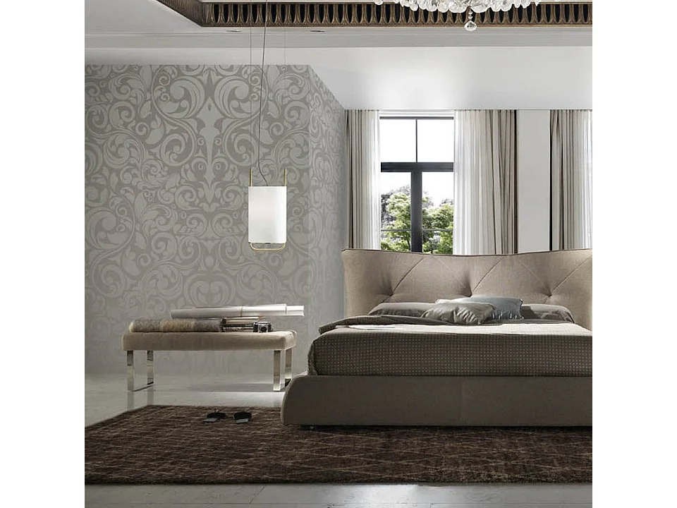 Banquette capitonnée simili cuir gris clair et pieds acier inoxydable Dez 120cm