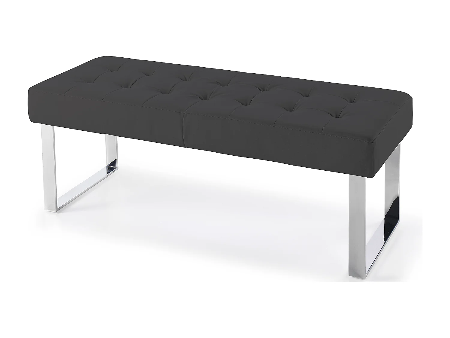 Banquette capitonnée simili cuir noir et pieds acier inoxydable Dez 120cm