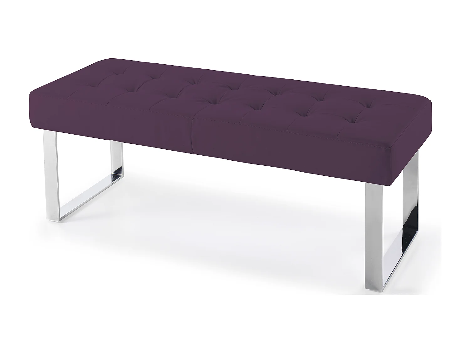 Banquette capitonnée simili cuir violet et pieds acier inoxydable Dez 120cm