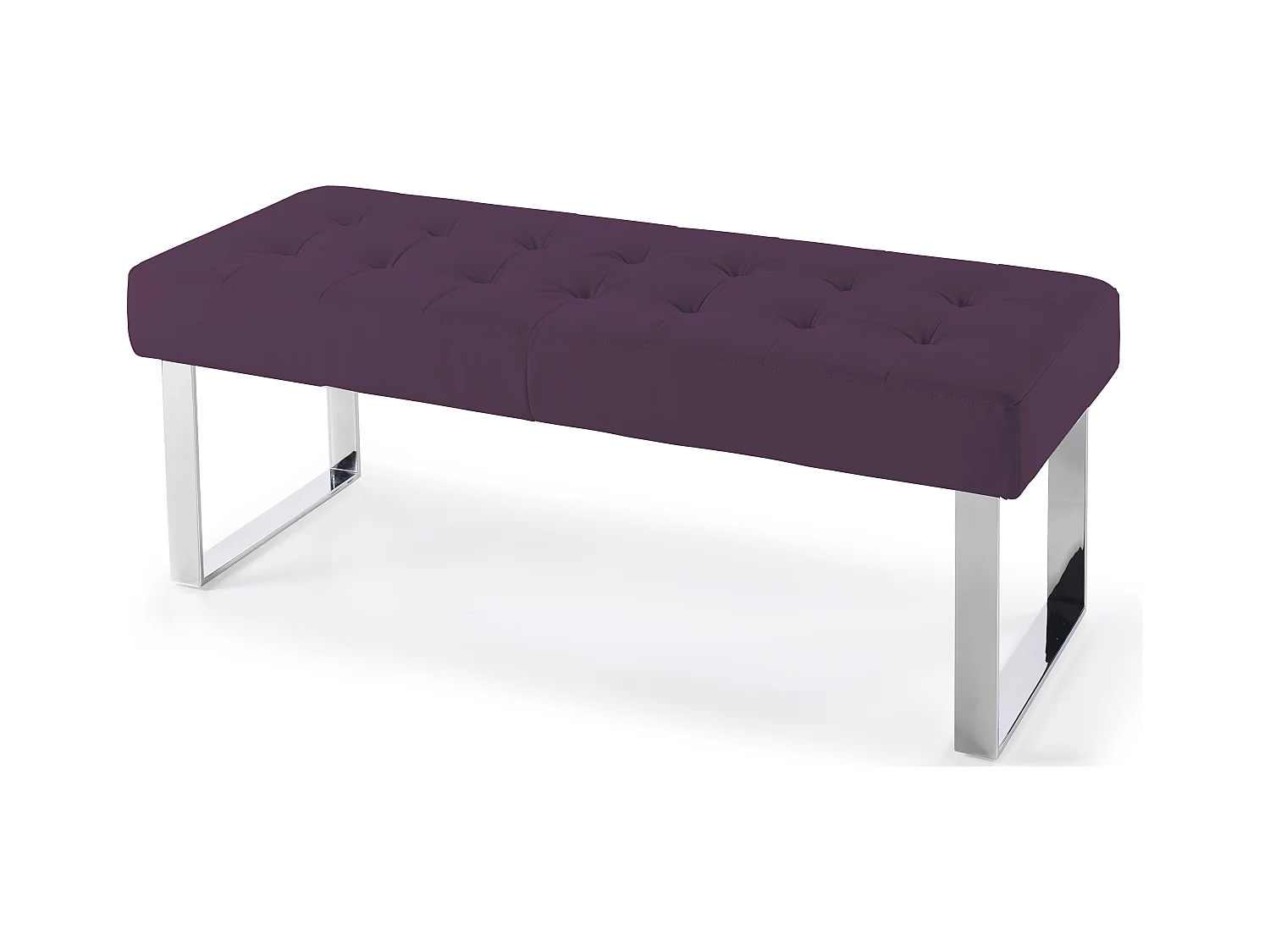 Banquette capitonnée simili cuir violet et pieds acier inoxydable Dez 120cm