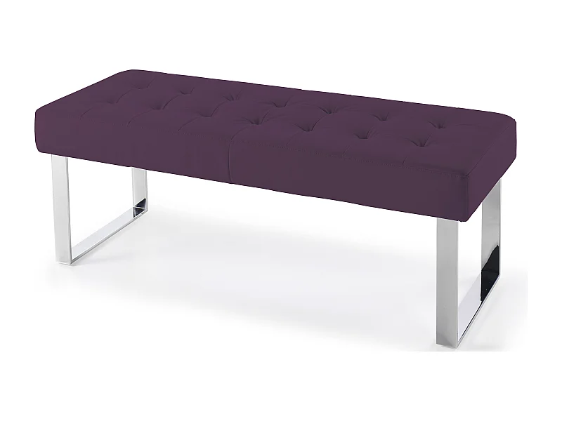 Banquette capitonnée simili cuir violet et pieds acier inoxydable Dez 120cm