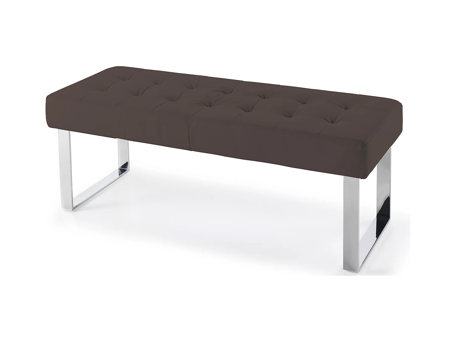 Banquette capitonnée simili cuir marron et pieds acier inoxydable Dez 120cm