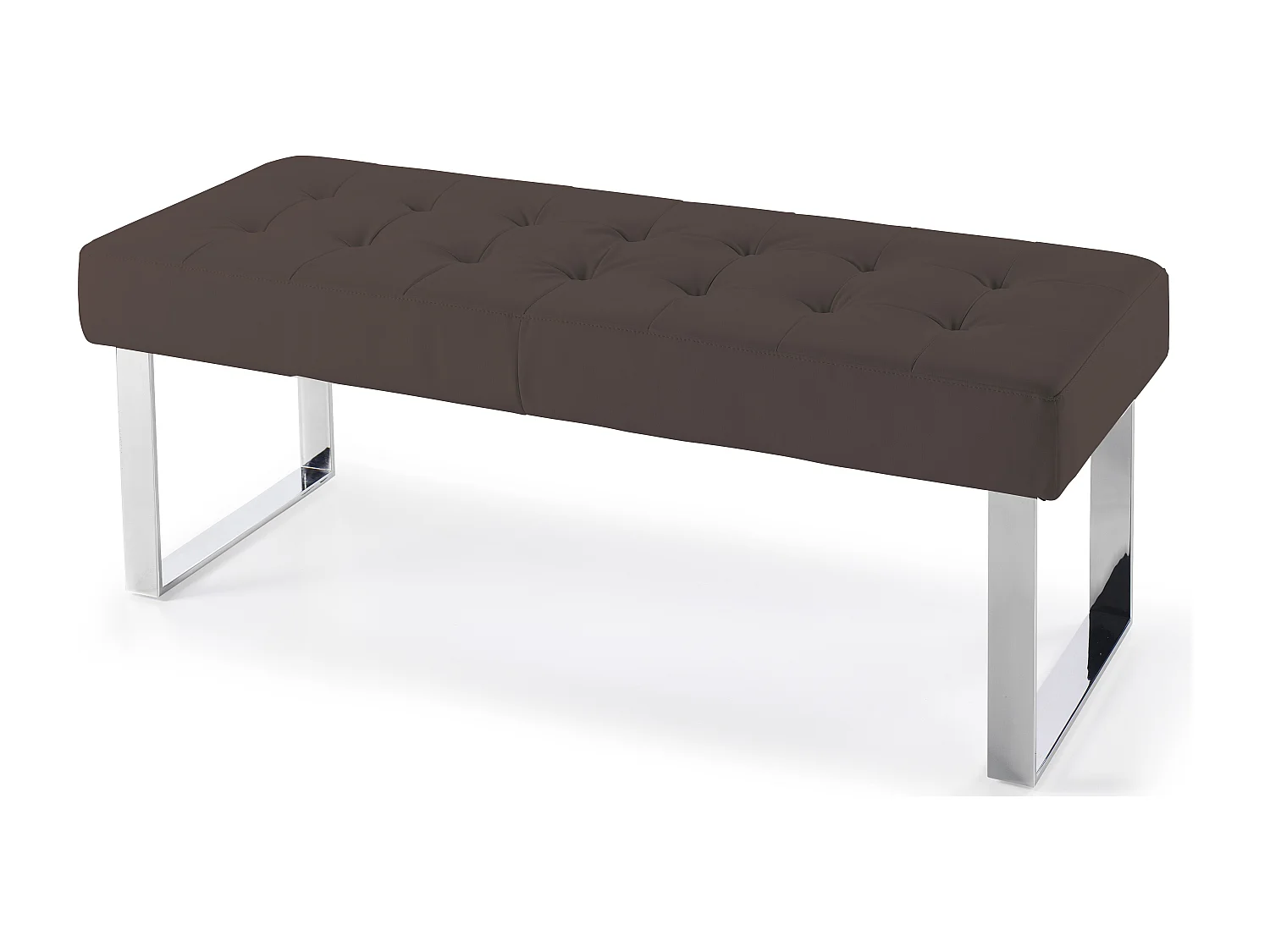 Banquette capitonnée simili cuir marron et pieds acier inoxydable Dez 120cm