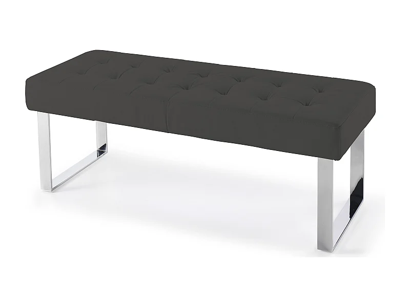 Banquette capitonnée simili cuir gris foncé et pieds acier inoxydable Dez 120cm