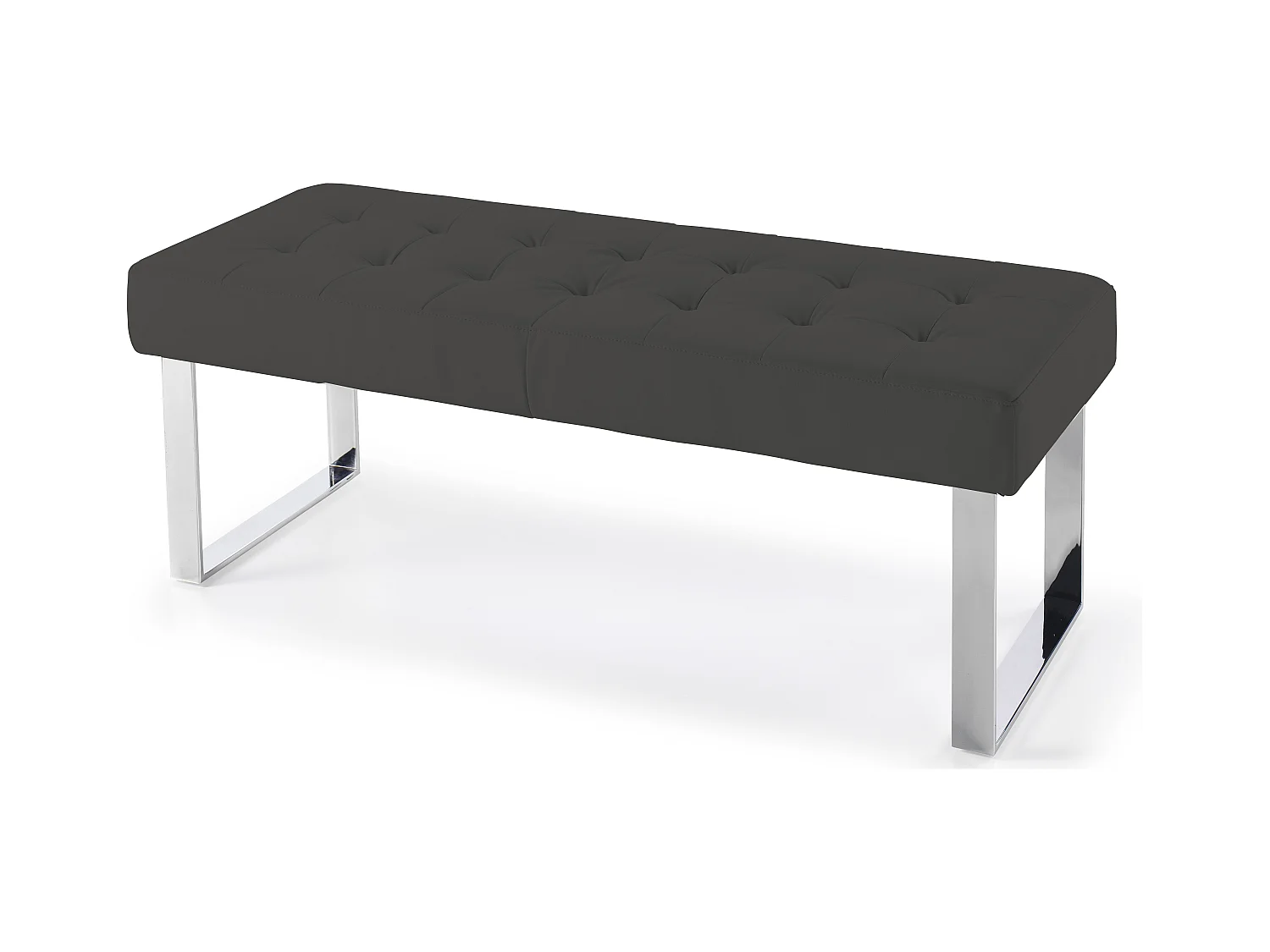 Banquette capitonnée simili cuir gris foncé et pieds acier inoxydable Dez 120cm