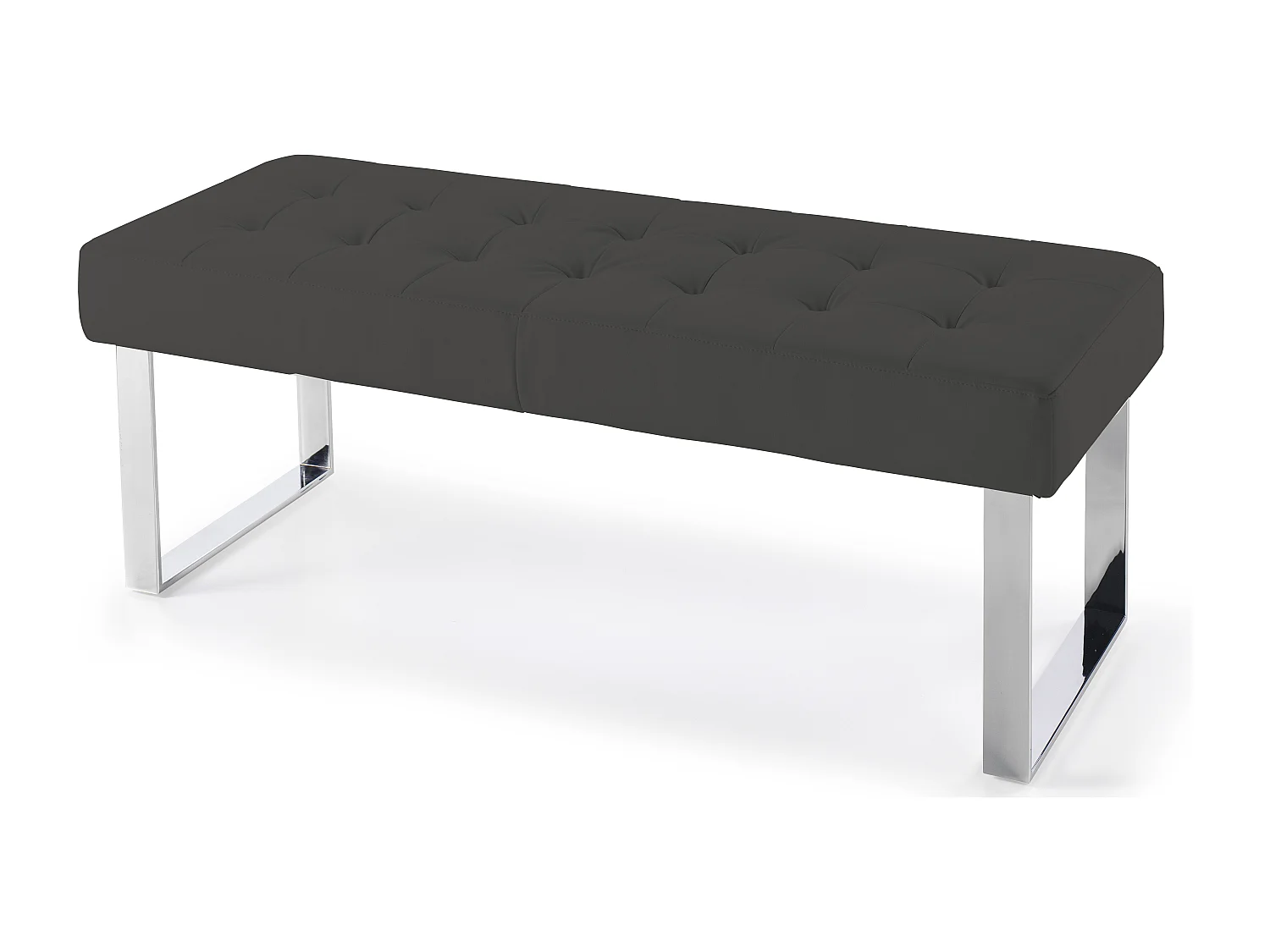 Banquette capitonnée simili cuir gris foncé et pieds acier inoxydable Dez 120cm