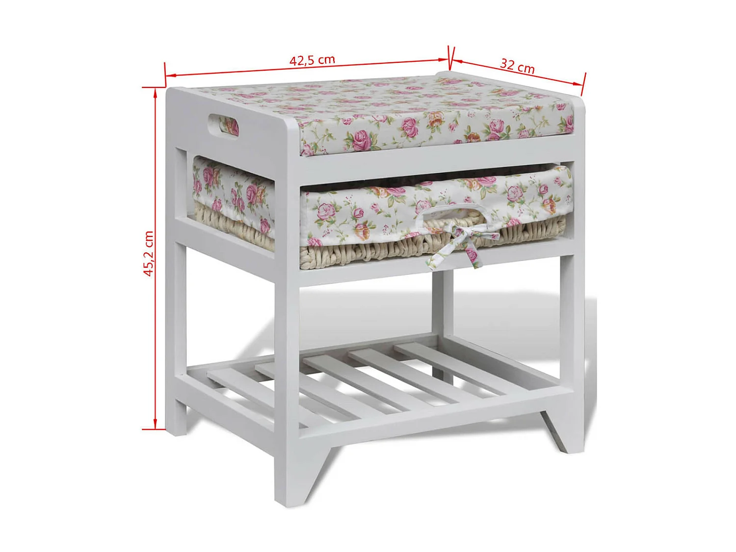 Banc de rangement avec étagère à chaussures et panier Paulownia