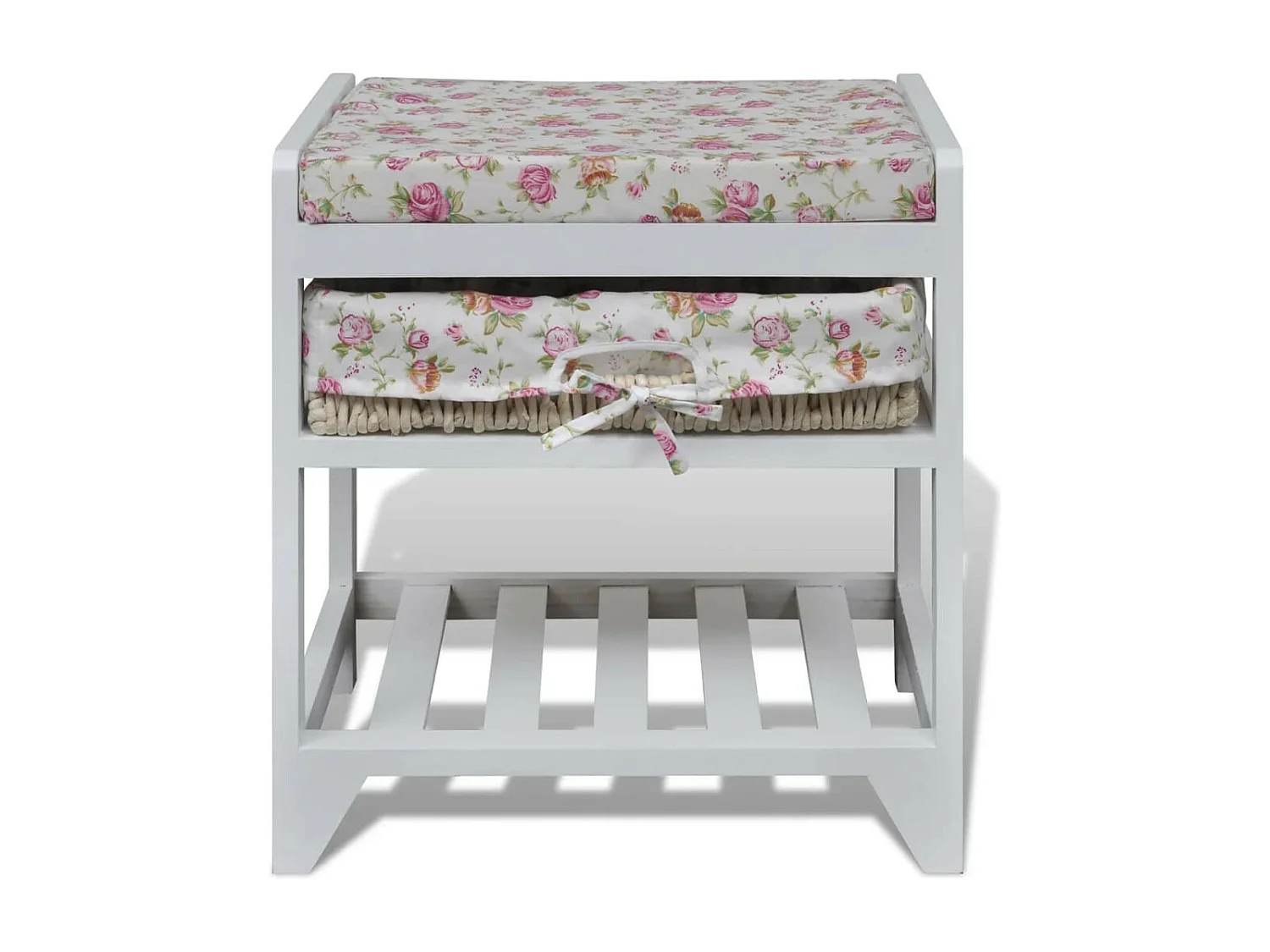 Banc de rangement avec étagère à chaussures et panier Paulownia
