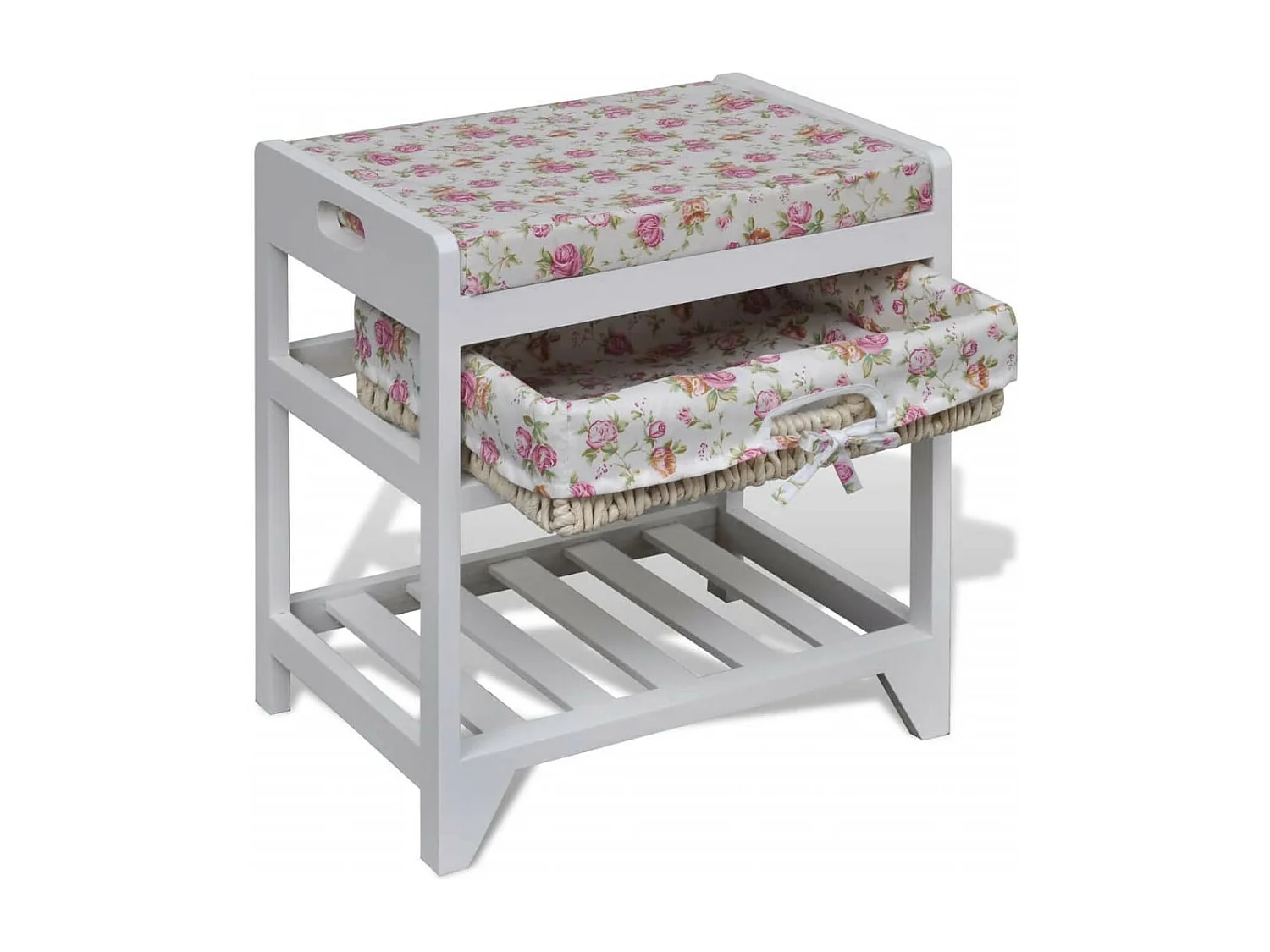 Banc de rangement avec étagère à chaussures et panier Paulownia