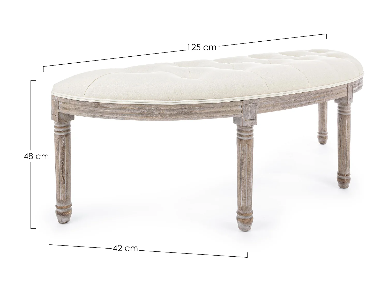 Banc en bois de bouleau et caoutchouc blanc Tilda L 125cm