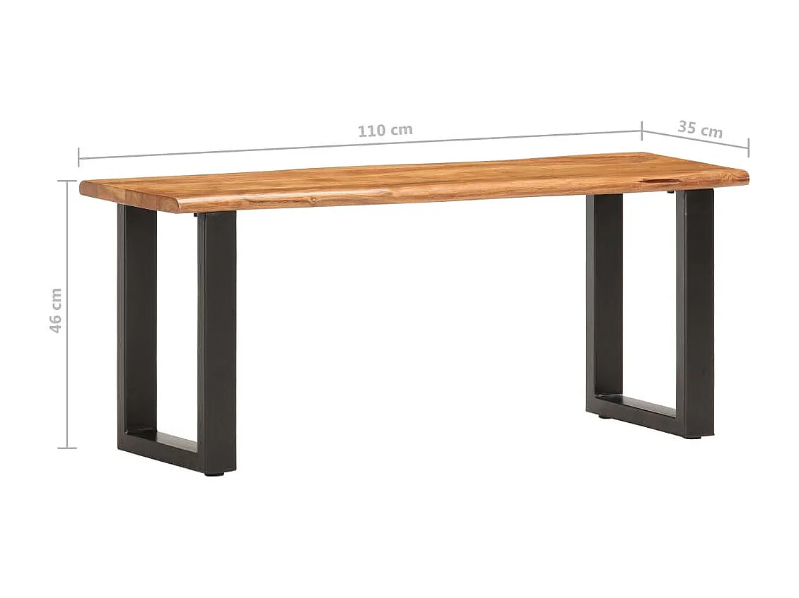 Banc au bord naturel du bois 110cm Bois d'acacia solide et acier
