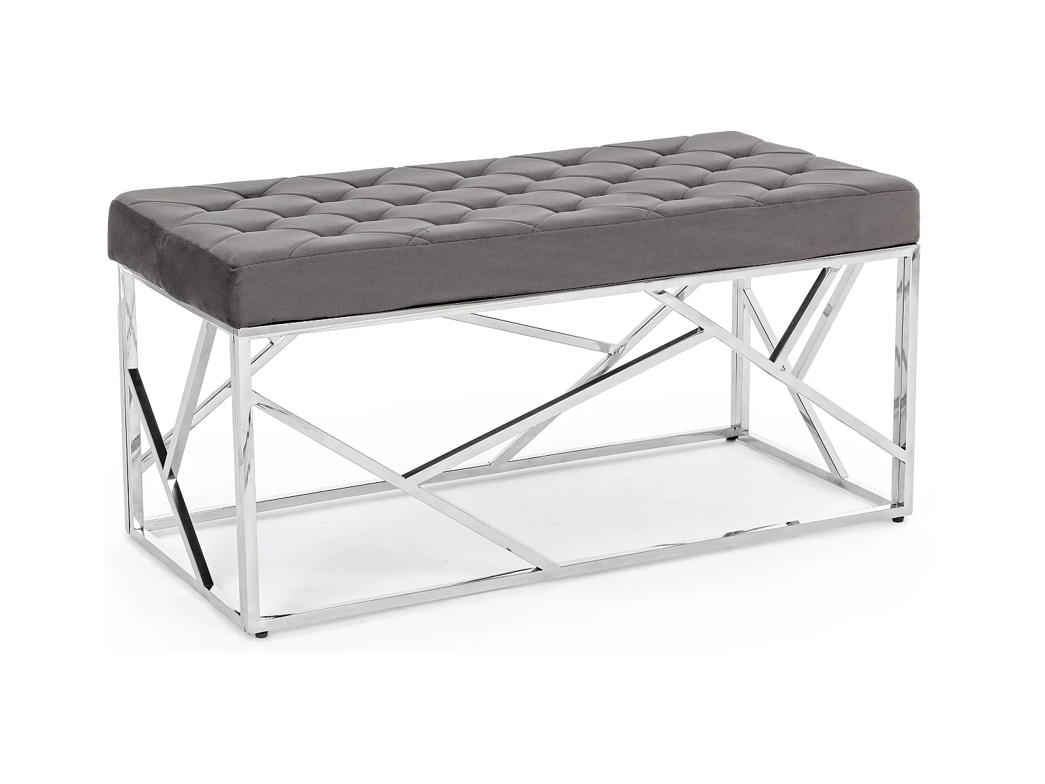 Banc en velours gris et pieds en acier inoxydable Rani L 97cm