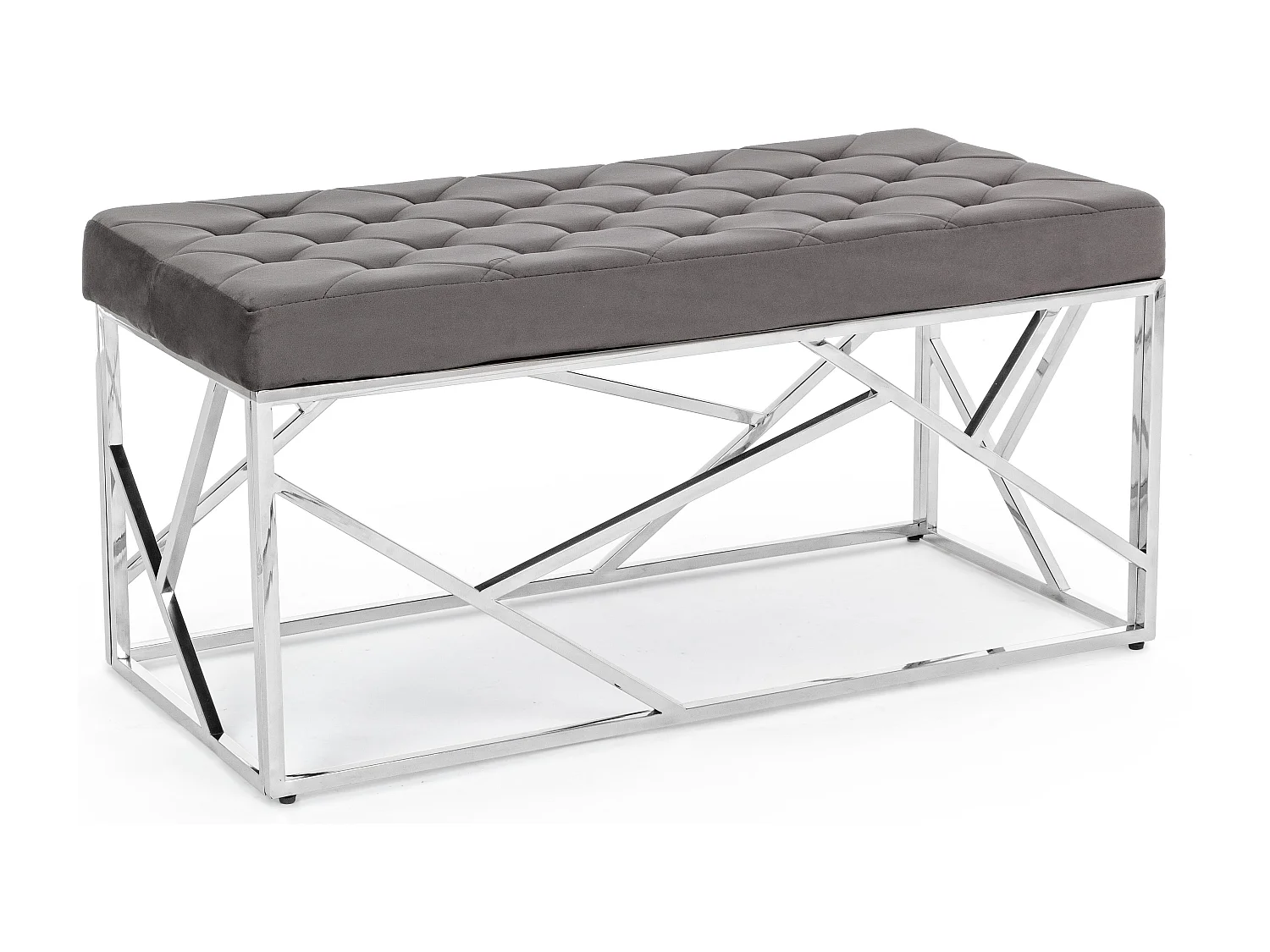 Banc en velours gris et pieds en acier inoxydable Rani L 97cm