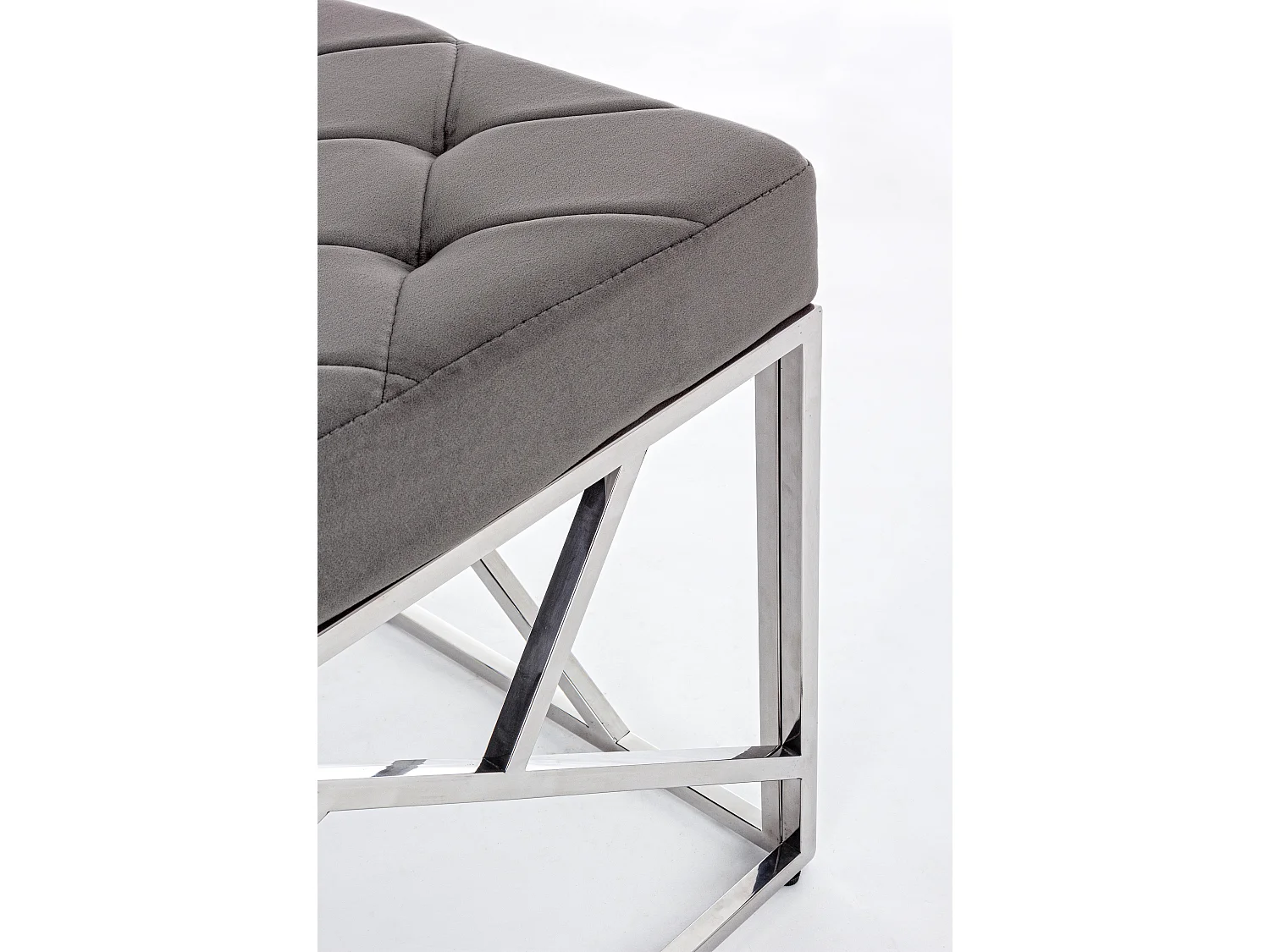 Banc en velours gris et pieds en acier inoxydable Rani L 97cm