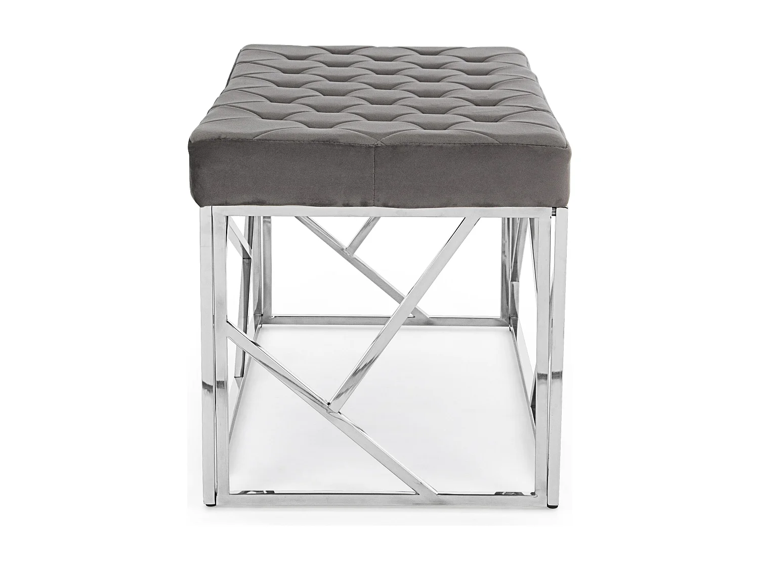 Banc en velours gris et pieds en acier inoxydable Rani L 97cm