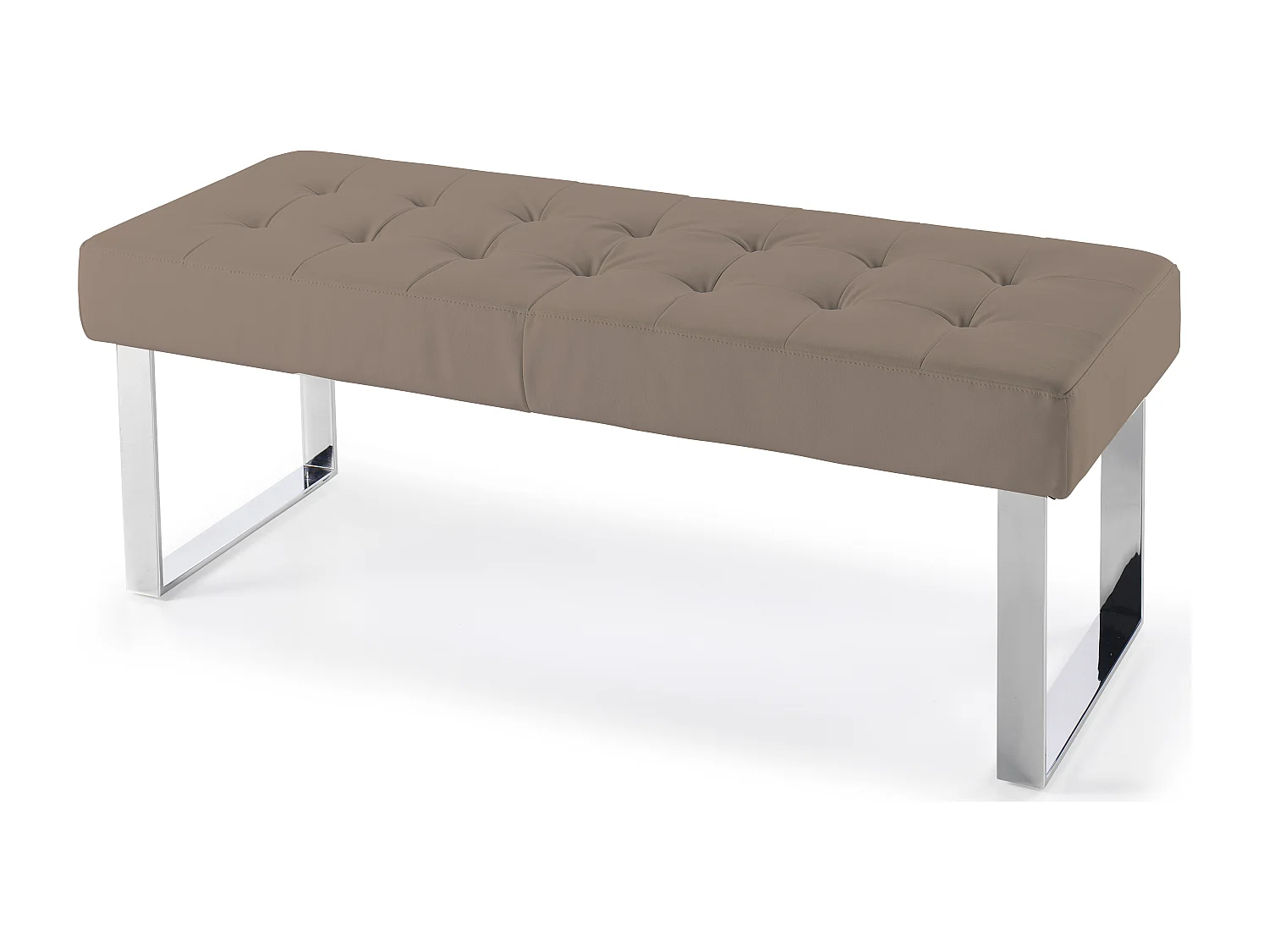 Banquette capitonnée simili cuir taupe et pieds acier inoxydable Dez 120cm