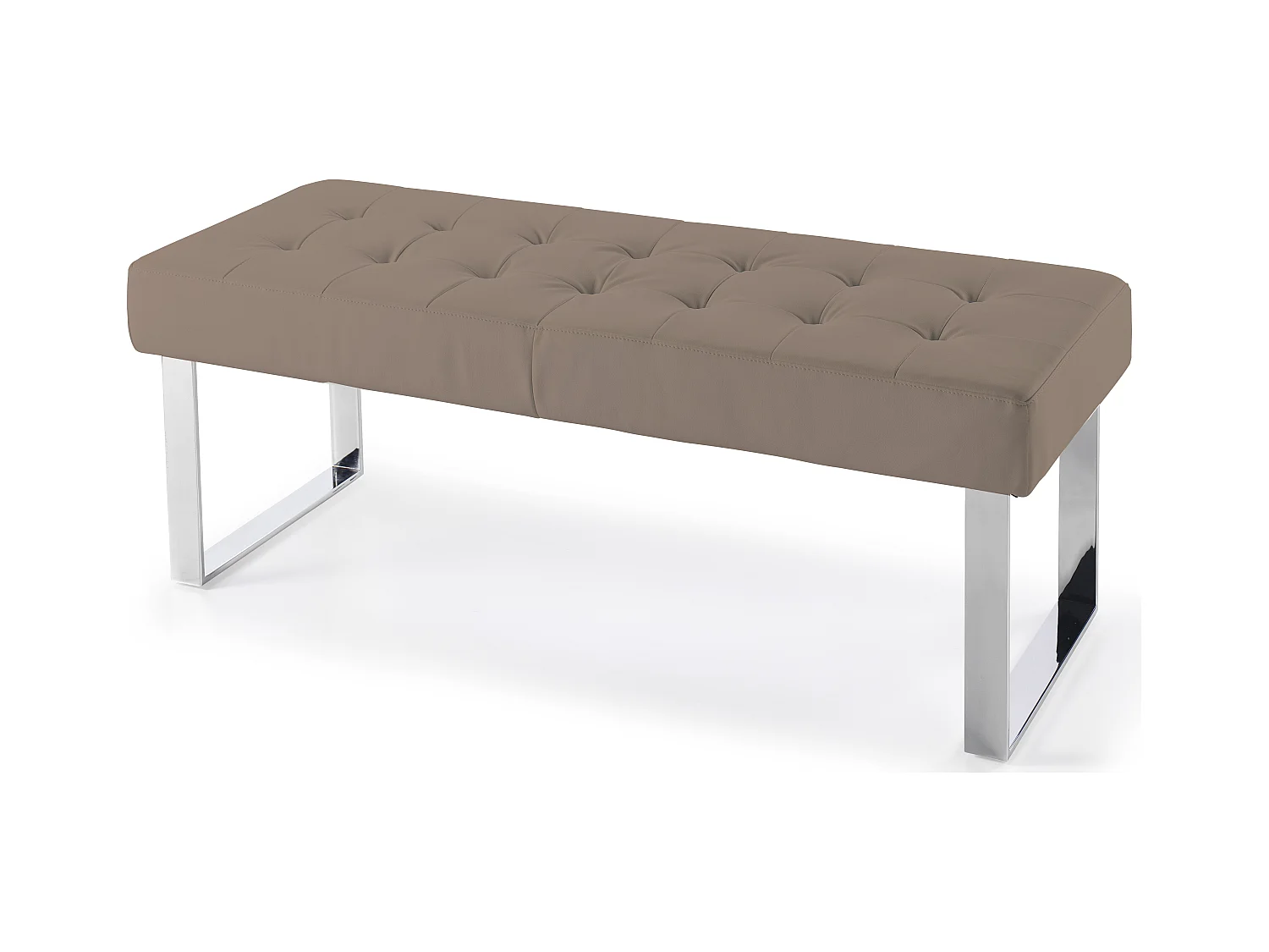 Banquette capitonnée simili cuir taupe et pieds acier inoxydable Dez 120cm