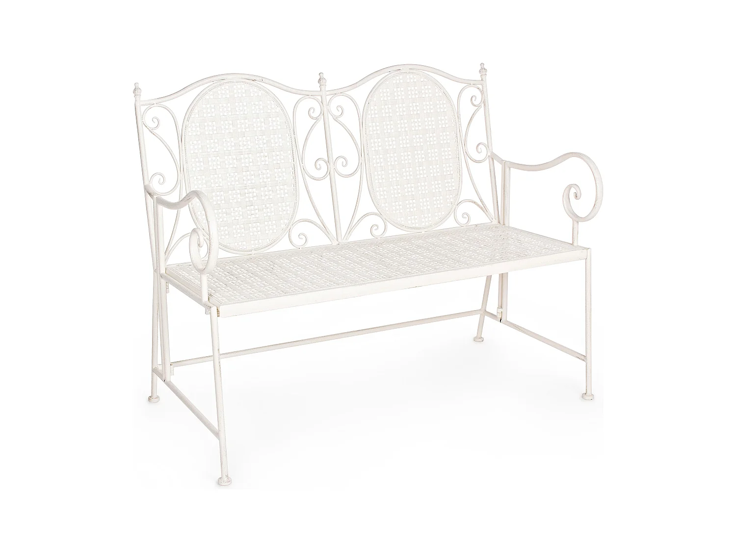 Banc 2 places en fer blanc ivoire Emalia L 115cm