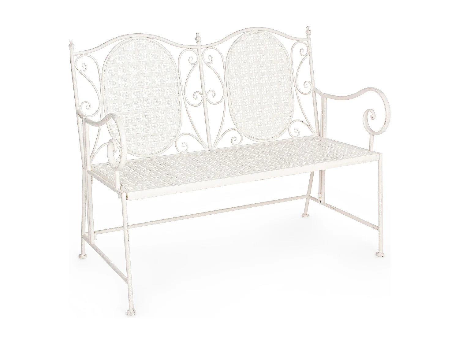 Banc 2 places en fer blanc ivoire Emalia L 115cm