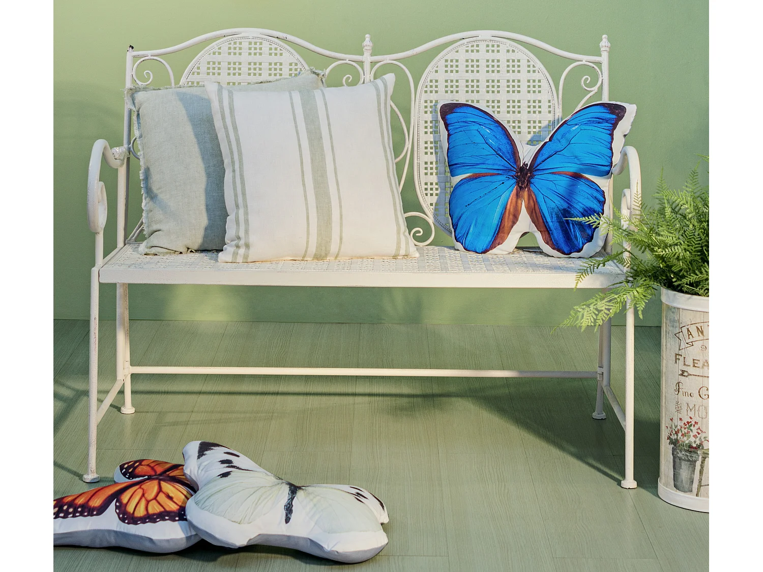 Banc 2 places en fer blanc ivoire Emalia L 115cm