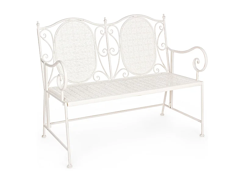 Banc 2 places en fer blanc ivoire Emalia L 115cm