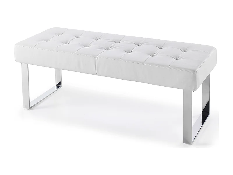 Banquette capitonnée simili cuir blanc et pieds acier inoxydable Dez 120cm
