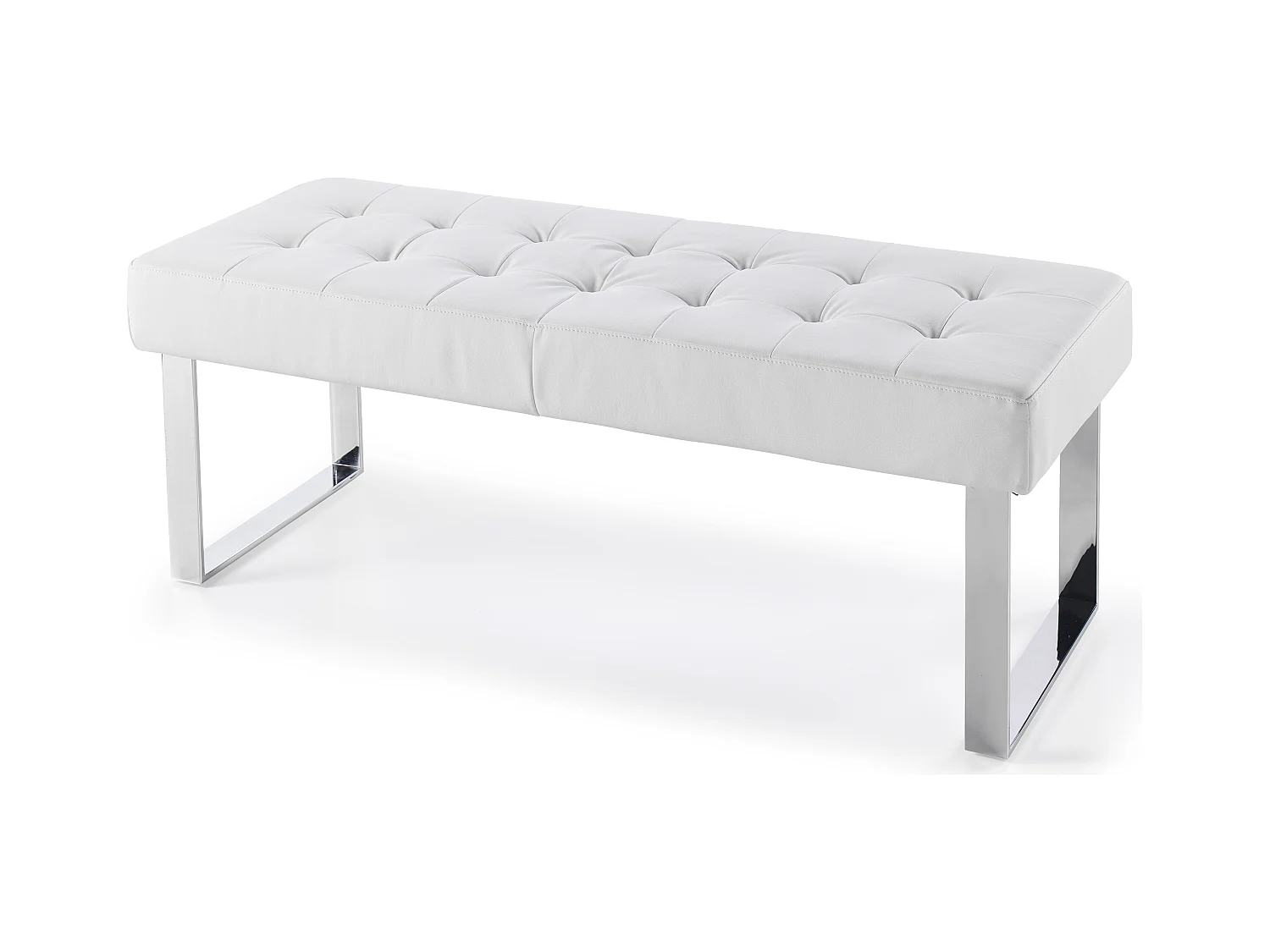 Banquette capitonnée simili cuir blanc et pieds acier inoxydable Dez 120cm