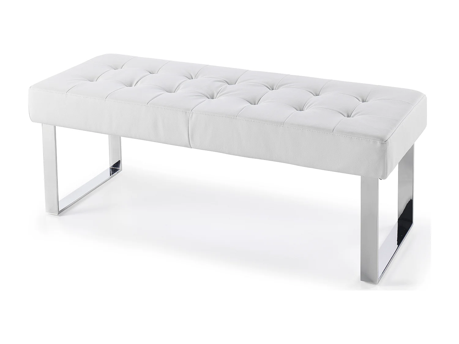 Banquette capitonnée simili cuir blanc et pieds acier inoxydable Dez 120cm