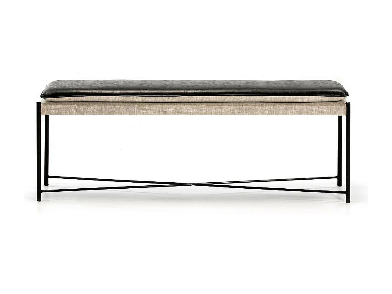 Banc tissu beige et simili cuir noir Carina