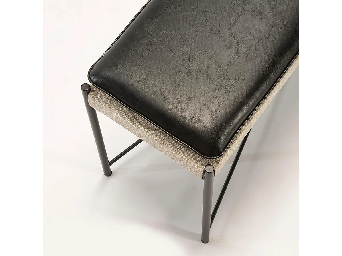Banc tissu beige et simili cuir noir Carina