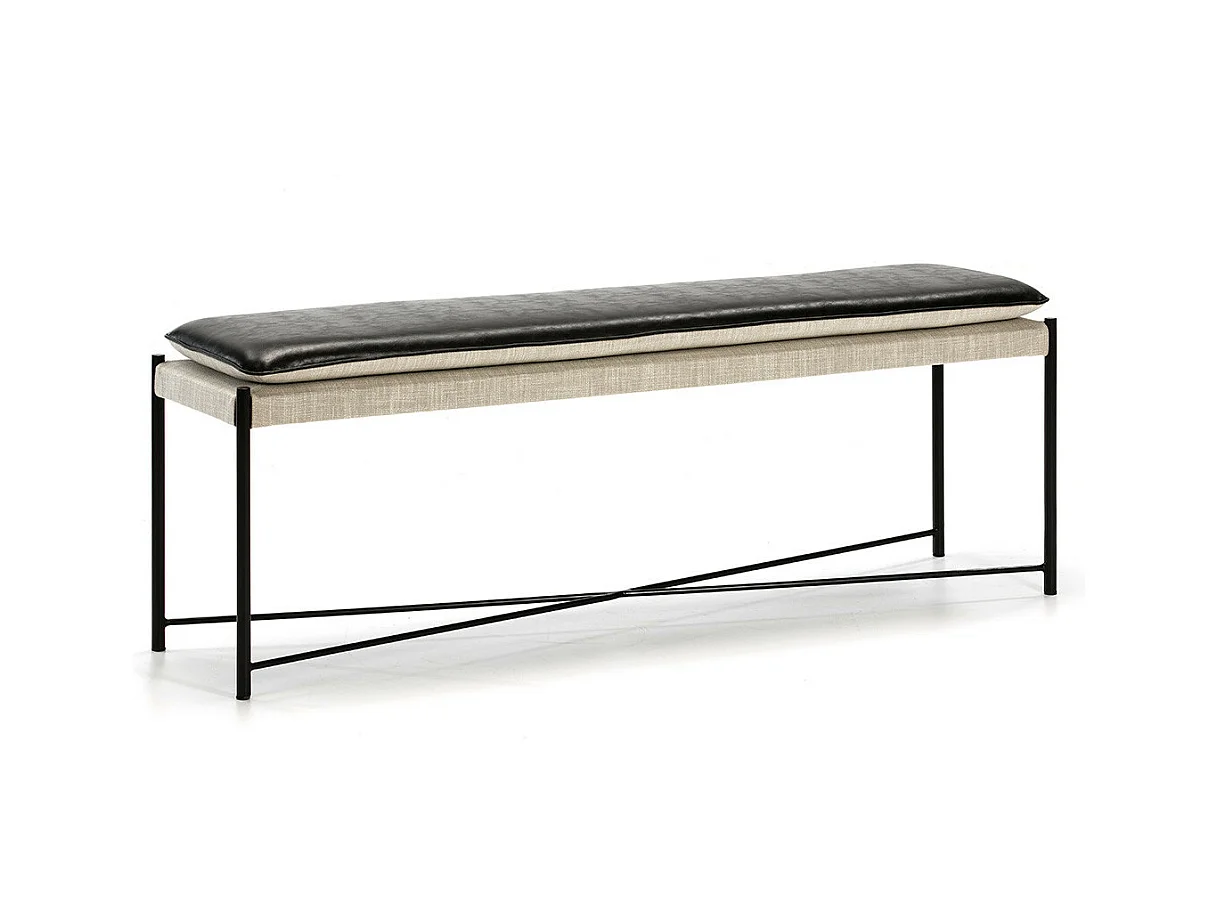Banc tissu beige et simili cuir noir Carina
