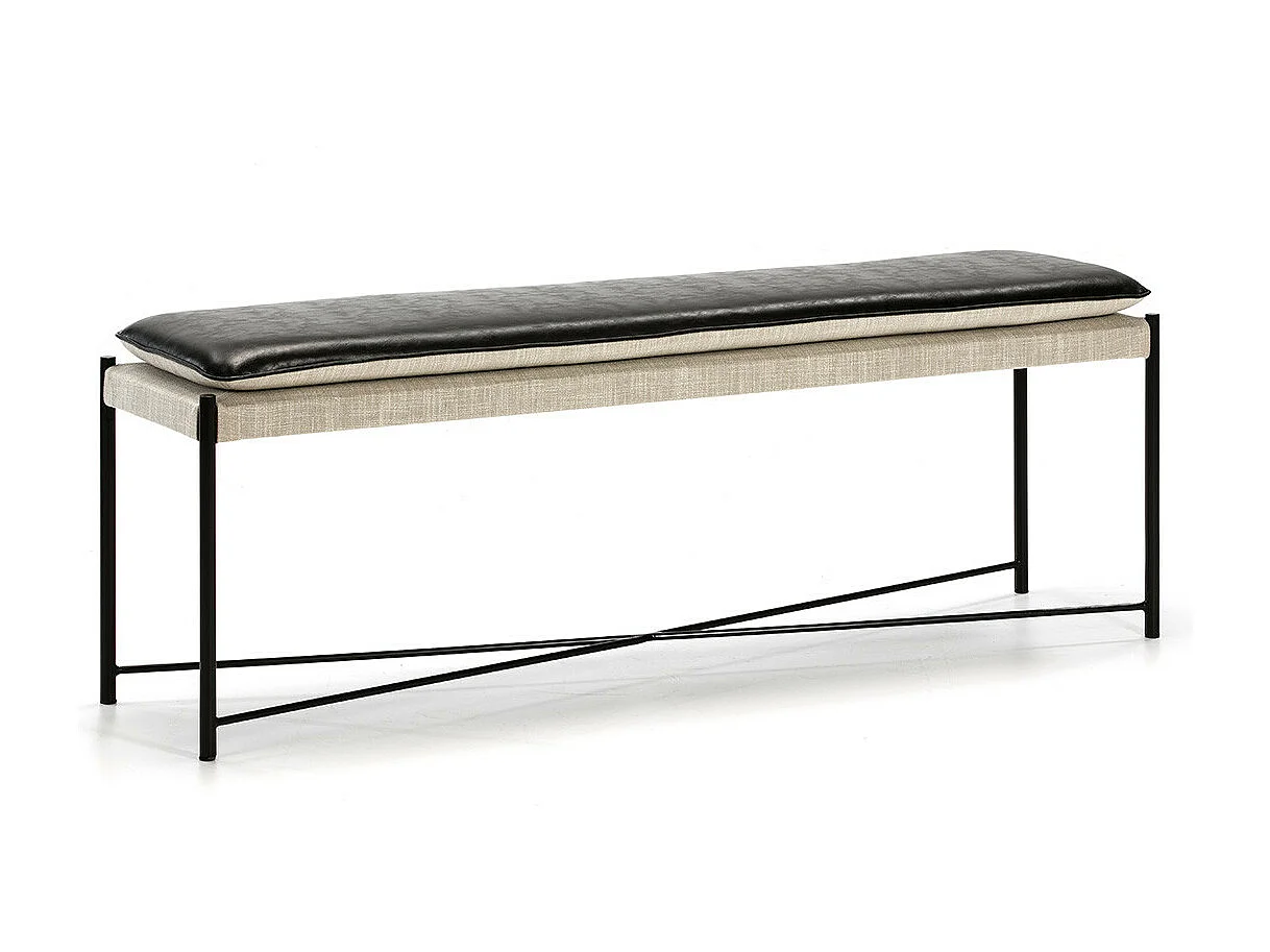 Banc tissu beige et simili cuir noir Carina