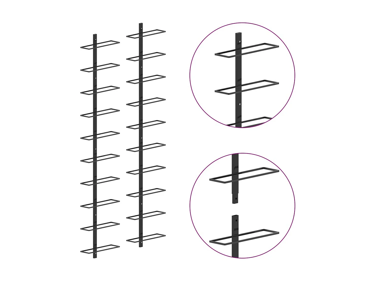 Casiers à bouteilles muraux pour 20 bouteilles 2 pcs Noir Métal