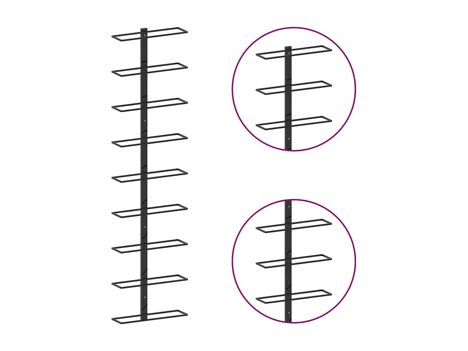 Casier à bouteilles mural pour 9 bouteilles Noir Fer