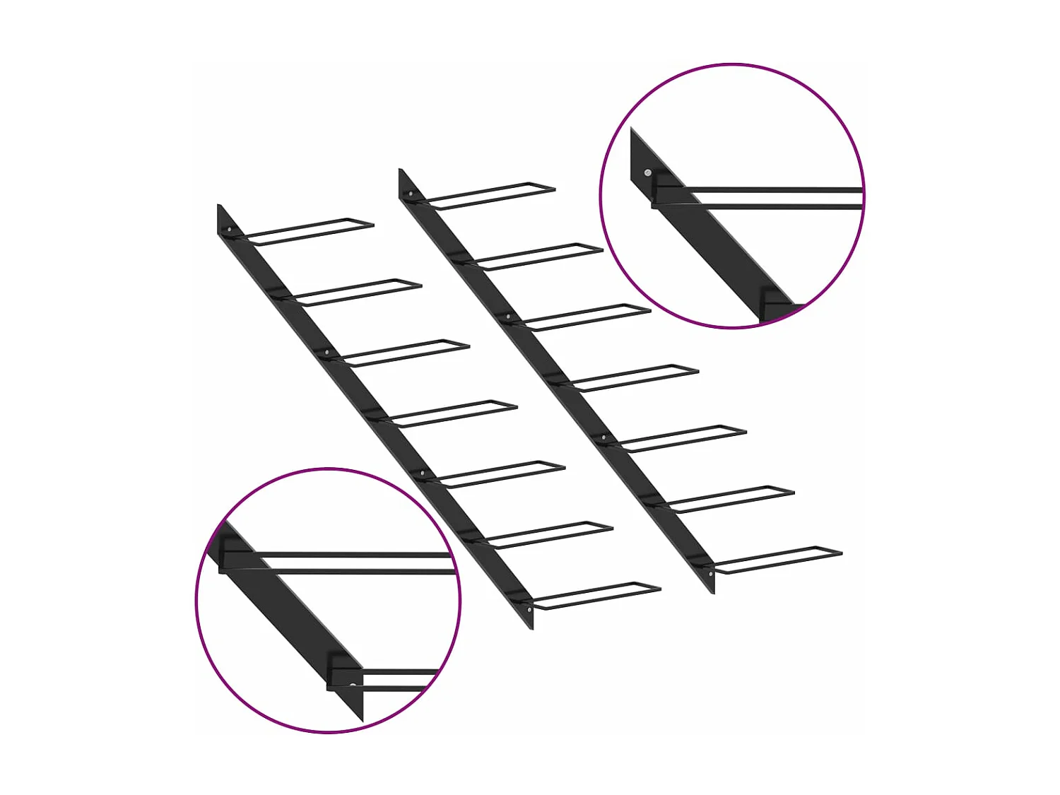 Casiers à bouteilles muraux pour 14 bouteilles 2 pcs Noir Métal