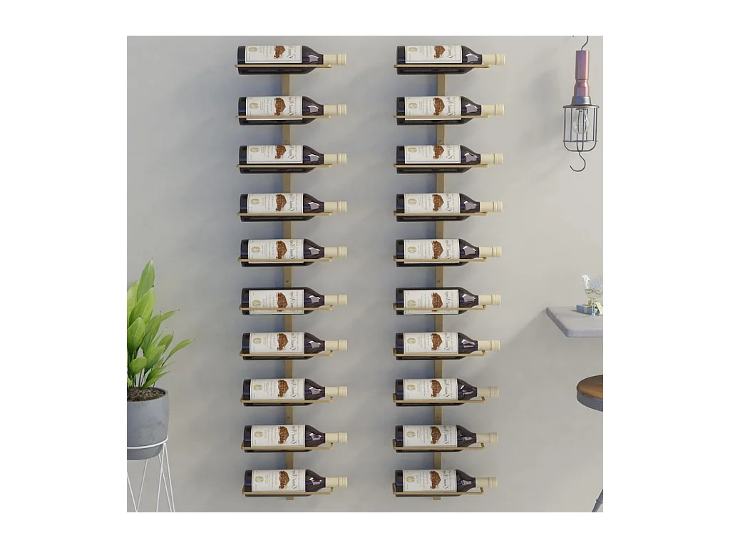 Casier à vin mural pour 10 bouteilles 2 pcs Doré Métal