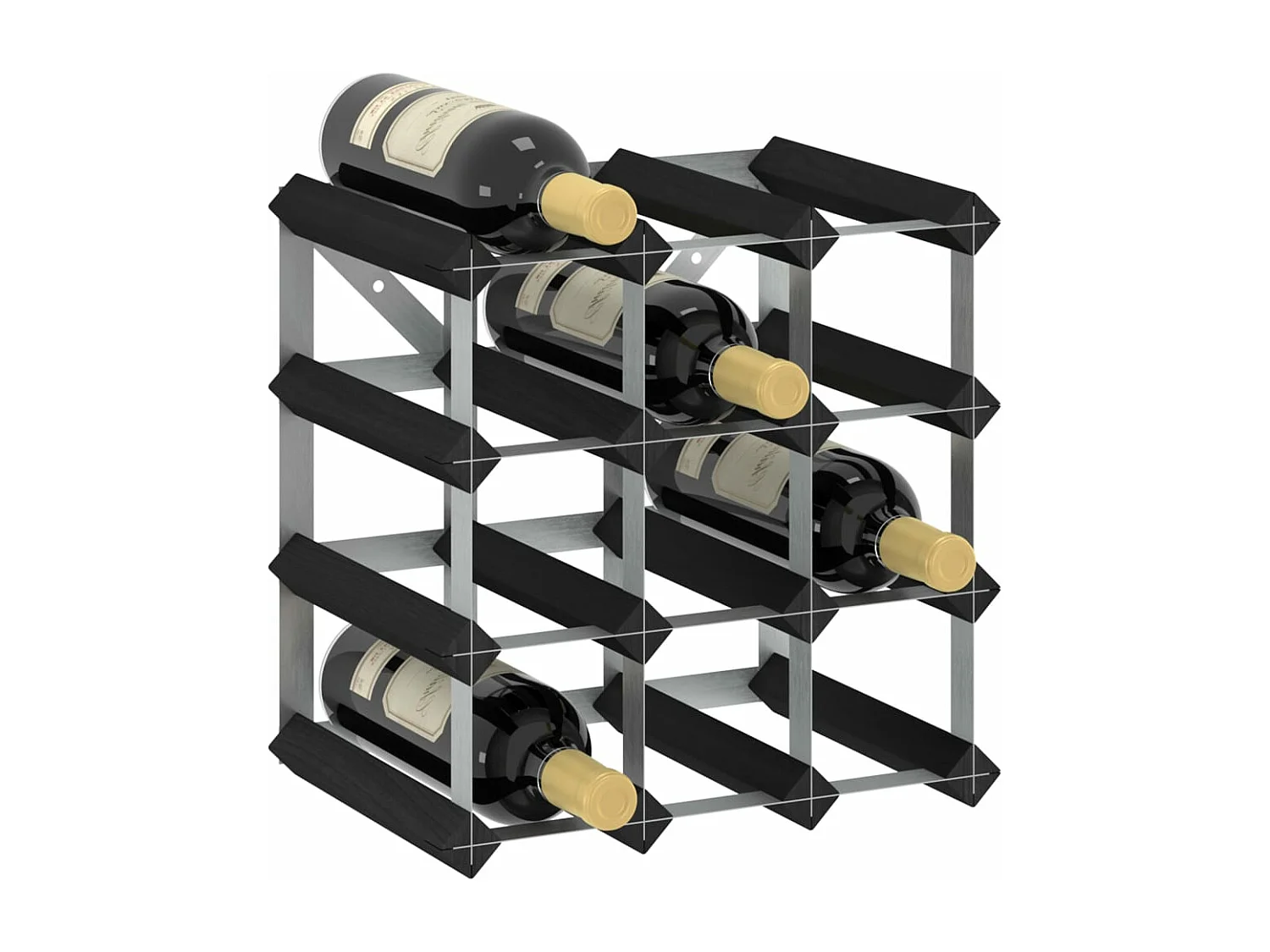 Casier à bouteilles pour 12 bouteilles Noir Bois de pin solide