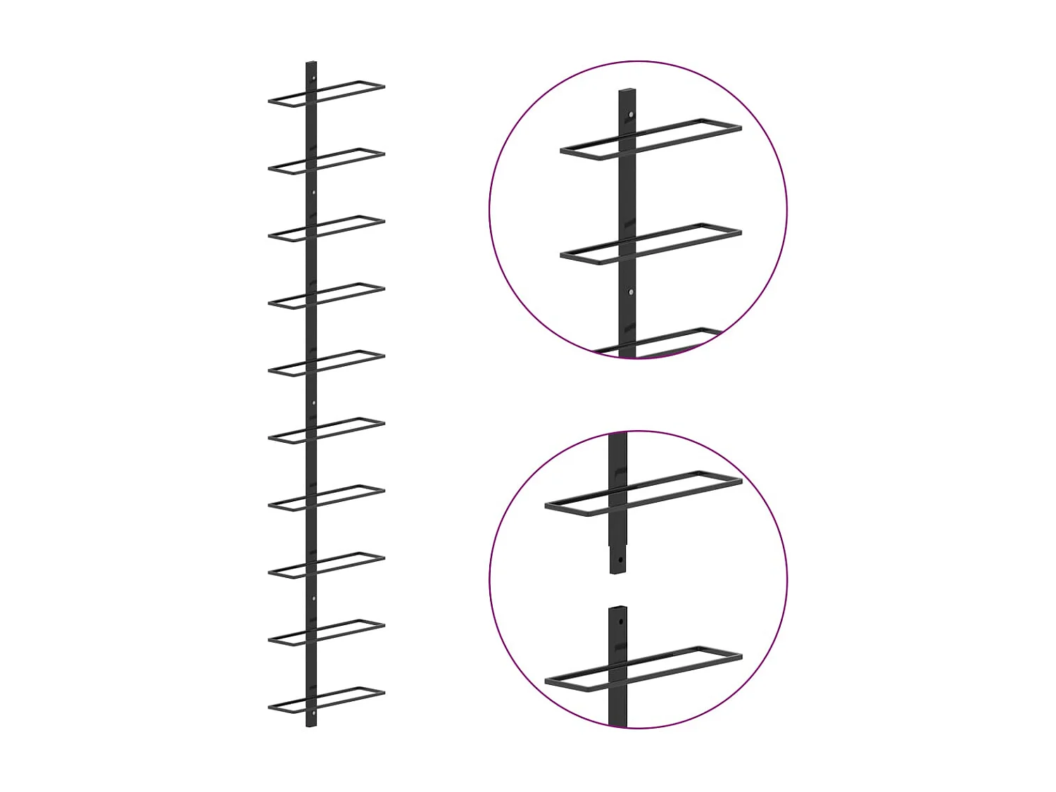 Casier à bouteilles mural pour 10 bouteilles Noir Métal