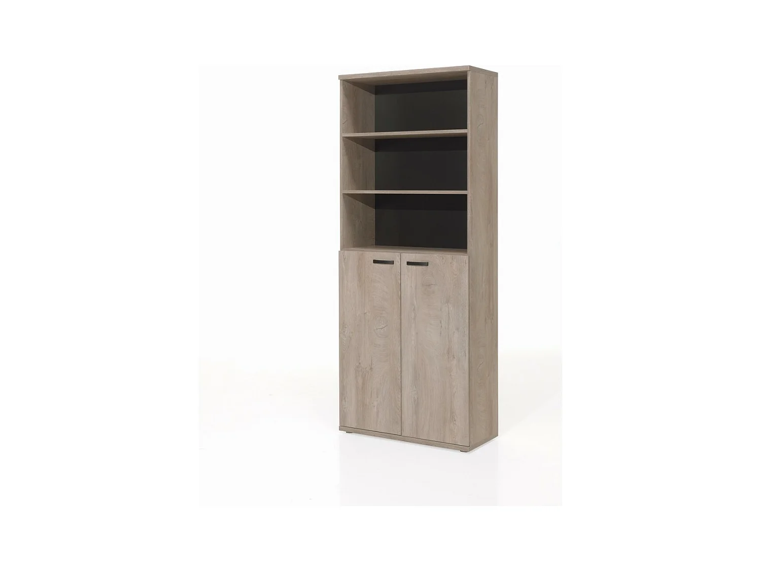 Robuuste Bureau Bibliotheek - Meubel met 2 Deuren en Planken Ruw Eiken en Zwart | Collectie YUKON