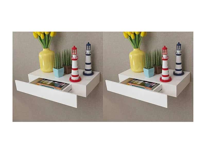 Étagères murales avec tiroirs 2 pcs Blanc 48cm
