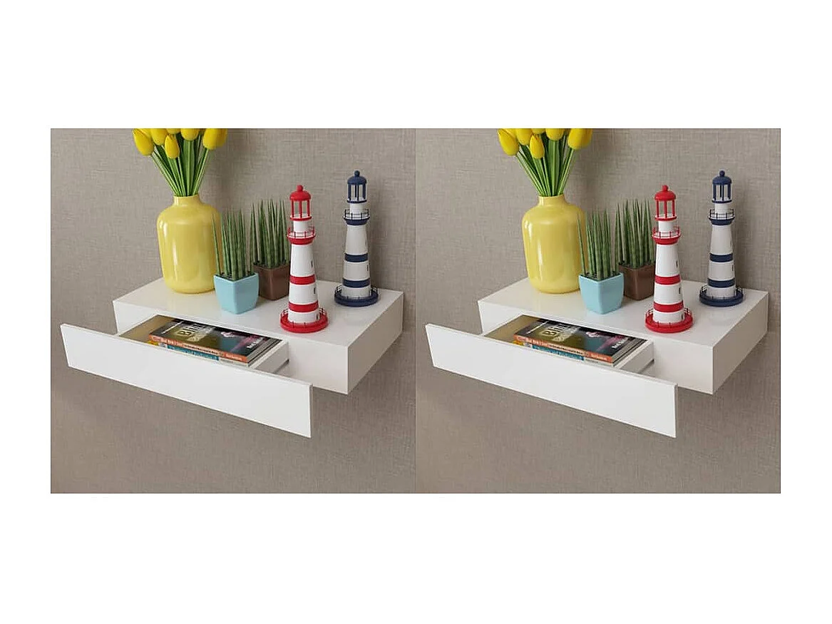 Étagères murales avec tiroirs 2 pcs Blanc 48cm