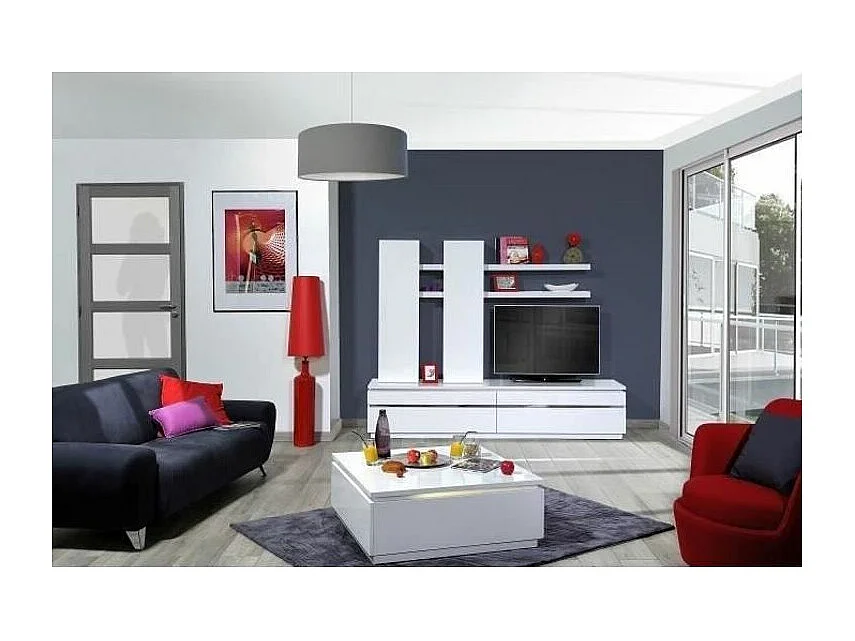 Etagère murale 1 porte 4 tablettes bois laqué blanc Kela