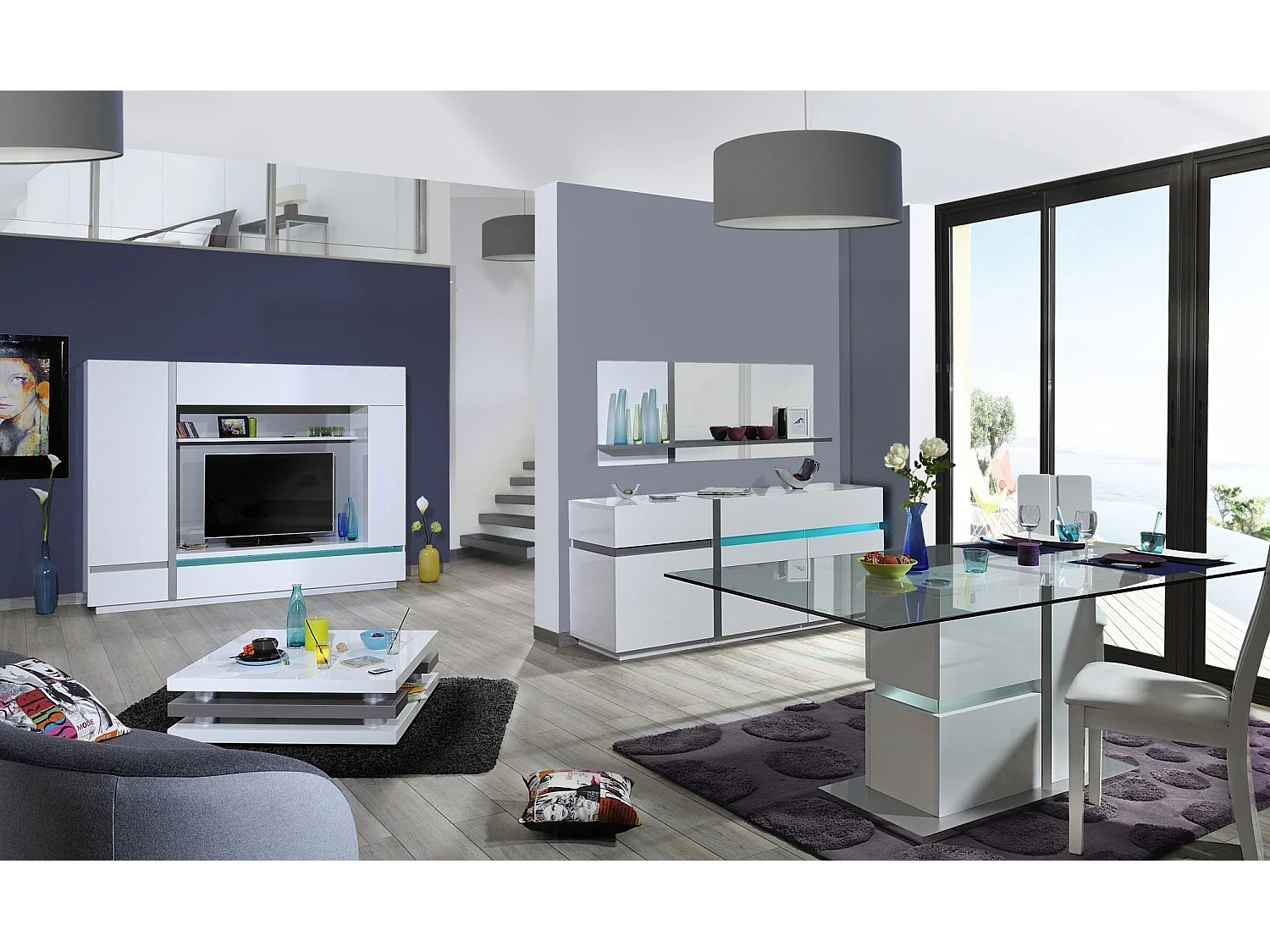 Étagère moderne bois laqué blanc Kartz - Lot de 2