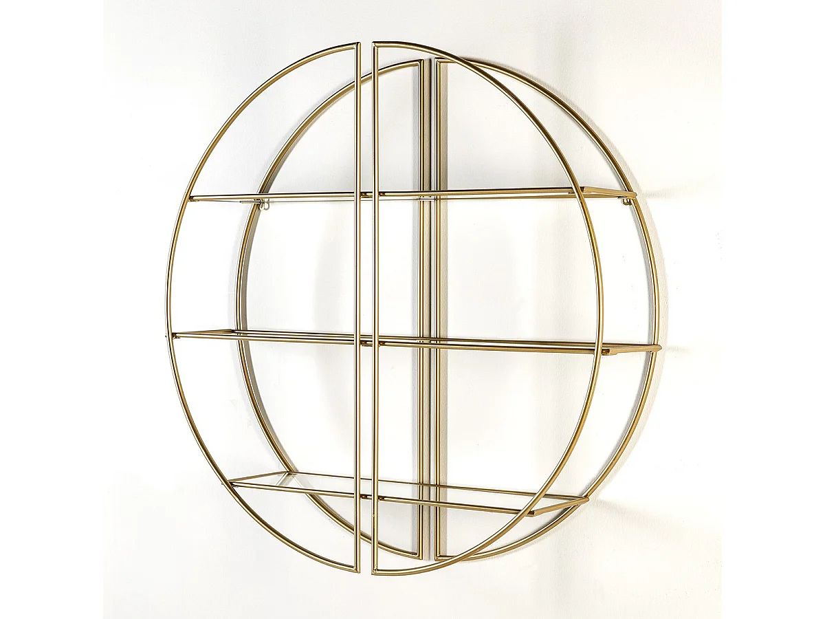 Étagère murale 3 plateaux verre trempé et métal doré