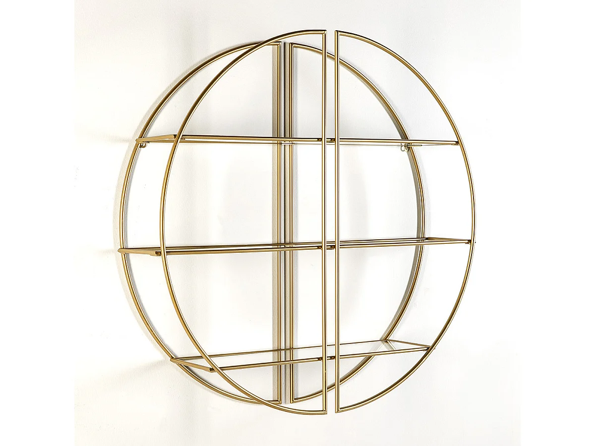 Étagère murale 3 plateaux verre trempé et métal doré
