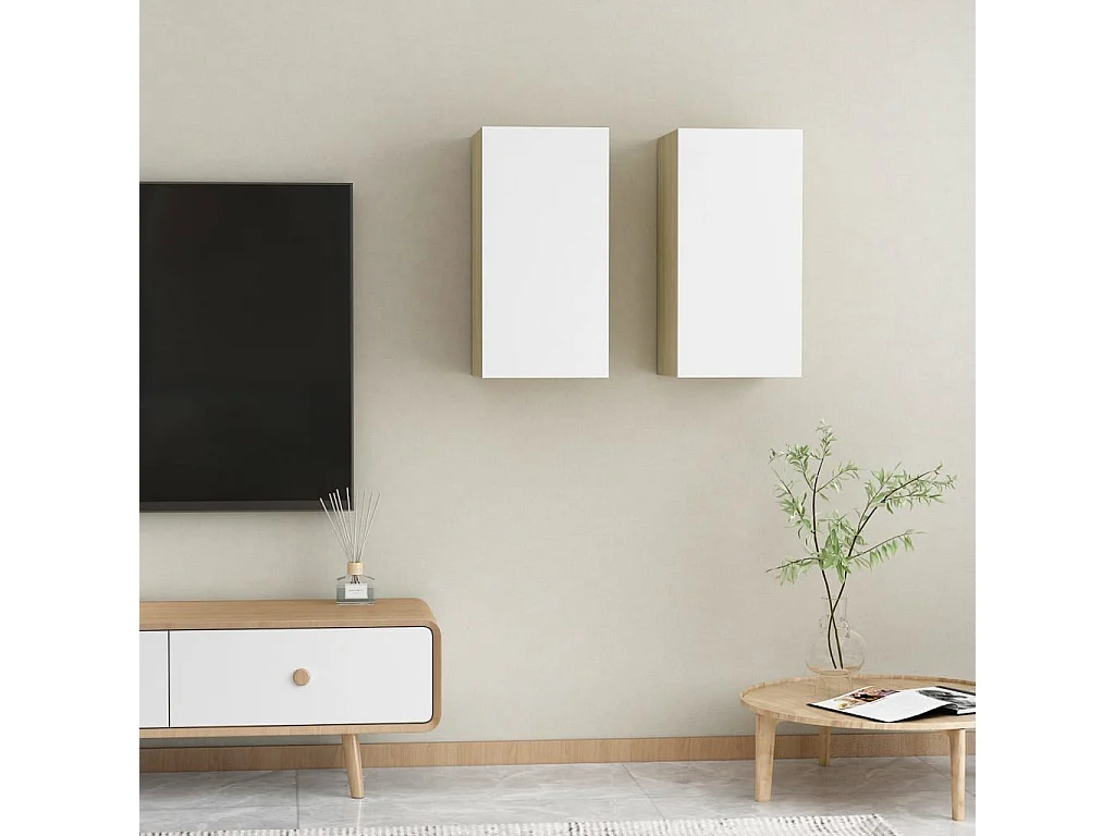 Tv-meubelen 2 st 30,5x30x60 cm bewerkt hout wit en sonoma eiken