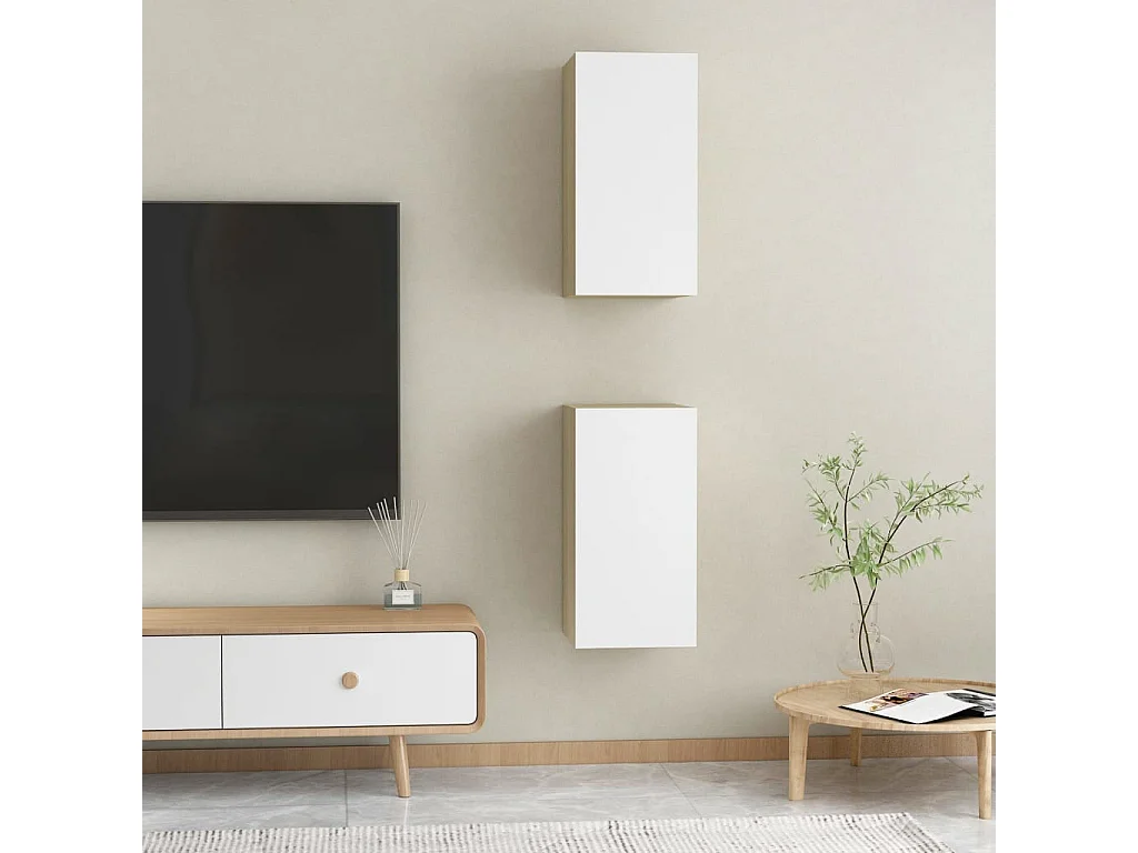 Tv-meubelen 2 st 30,5x30x60 cm bewerkt hout wit en sonoma eiken