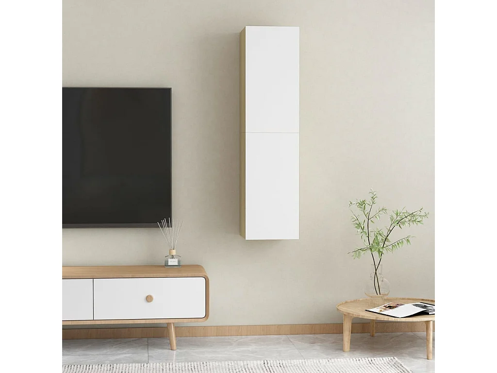 Tv-meubelen 2 st 30,5x30x60 cm bewerkt hout wit en sonoma eiken