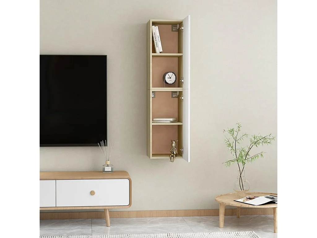 Tv-meubelen 2 st 30,5x30x60 cm bewerkt hout wit en sonoma eiken